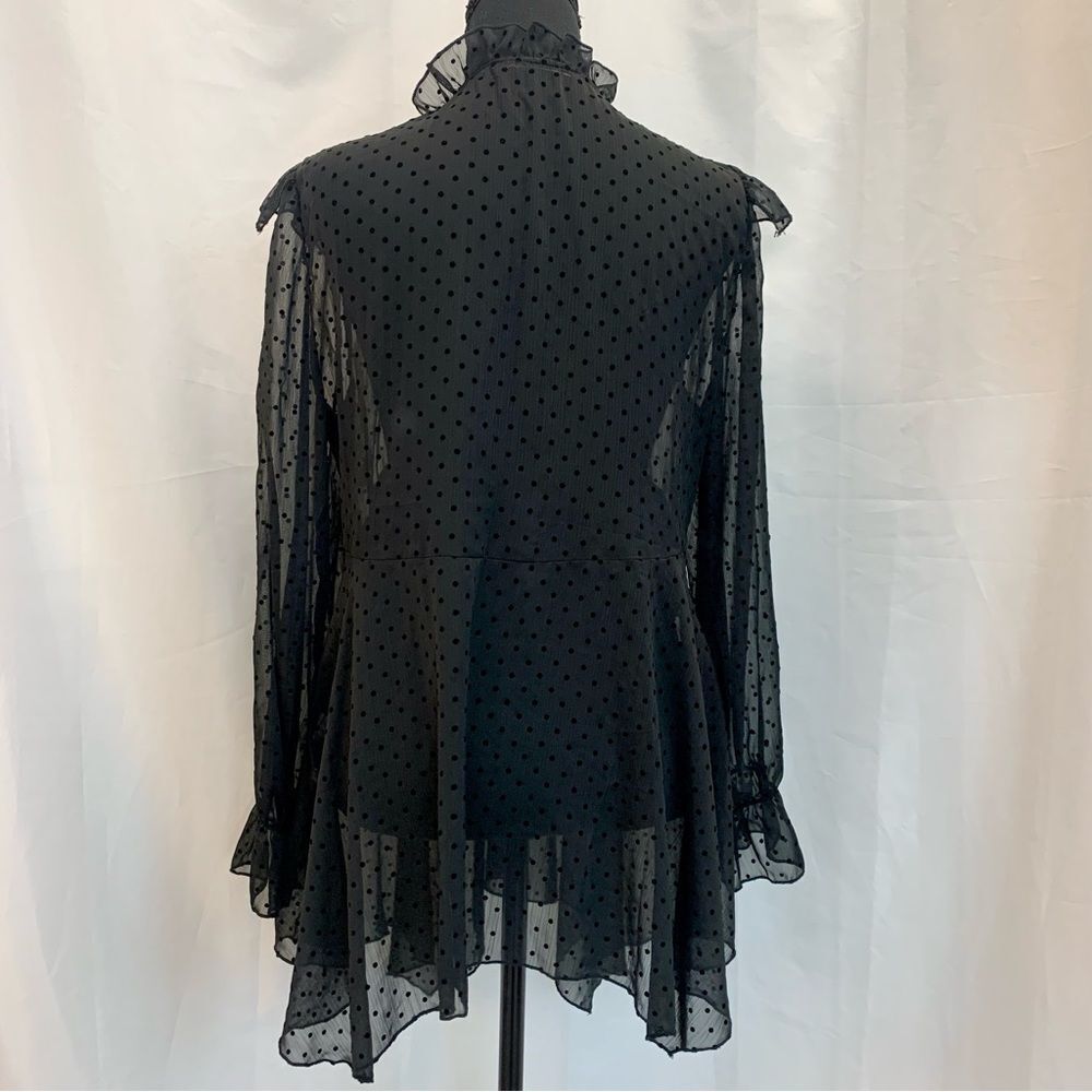 ZARA black mesh polka dot ruffle frill sheer lace long sleeve blouse Sz M - Picture 6 of 13